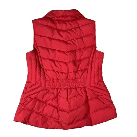 Talbots S Quilted Down Fill Puffer Vest Red Gold Zip Pocket High Neck Soft Shell - Picture 8 of 14